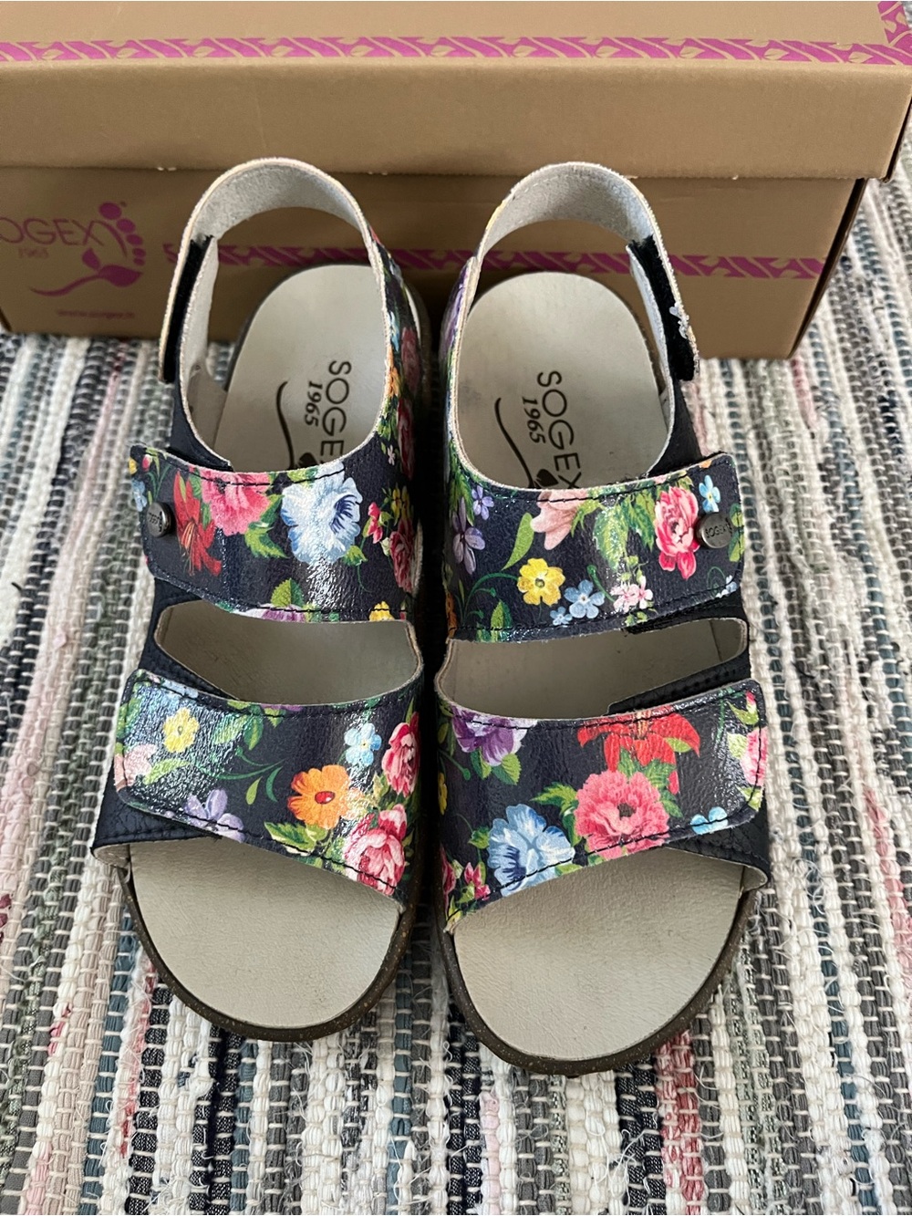 Sogex 1965 Comfort Italian Sandals Anatomic Floral Italy 36 Adjustable Fit Wedge - Picture 2 of 11